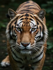 A tiger in close up with lots of detail.