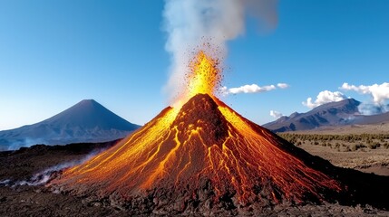Fiery Volcanic Eruption with Glowing Lava and Smoke