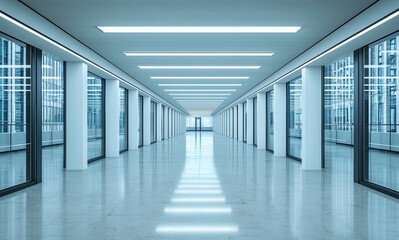Modern Office Interior with Bright Lighting and Open Space Design