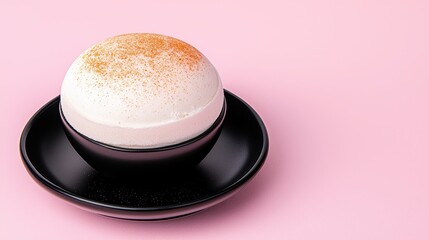 White Bath Bomb with Brown Sprinkles in Black Bowl on Pink Background