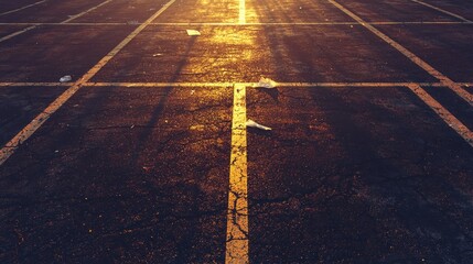 Parking lot pavement sunset