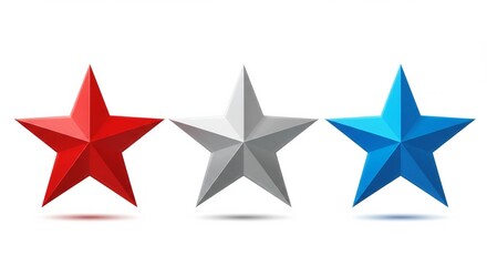 Obraz premium Stylized trio of dimensional stars in red, silver, and blue hues display