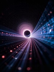 Obraz premium A tunnel with many lights in blue and pink.