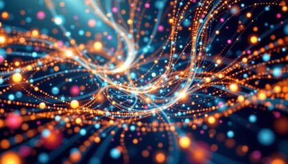 the abstract design is a testament to the creative potential of ai technology, as it generates a lively and invigorating backdrop filled with luminous dotted lines that playfully interact and overlap
