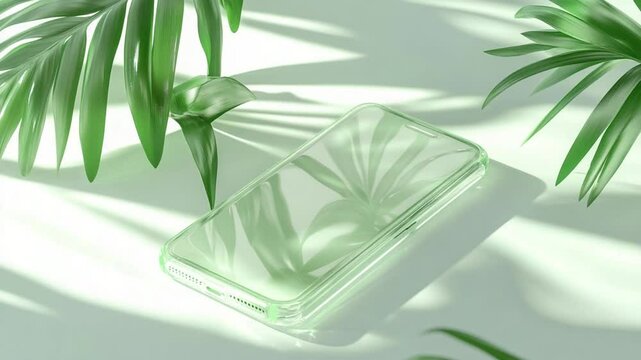 Eco-Friendly Smartphone Mockup: Green Phone Case with Tropical Leaves