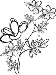 Elegant Black and White Line Art Floral Illustration