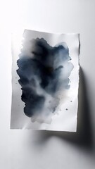 Abstract Ink Wash Painting on Textured Paper Dark Grey and Blue Hues