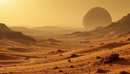 a barren desert planet with scorching temperatures that fluctuate wildly between day and night, where nomadic tribes eke out a harsh existence among the sand dunes.