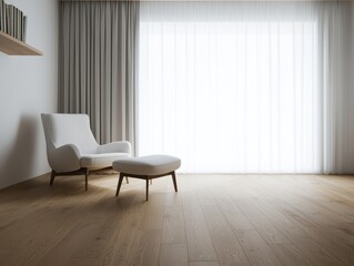 Modern Minimalist Living Room with White Chair and Natural Light