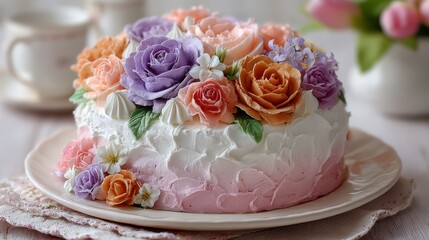 Birthday cake with decorative lambs ear, free space.