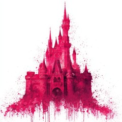 Pink watercolor princess castle generative AI illustration.