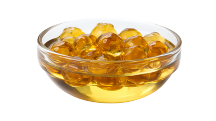 a bowl of fish oil with fish flakes in it