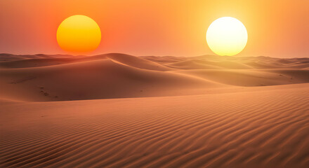 Desert landscape sunrise two suns