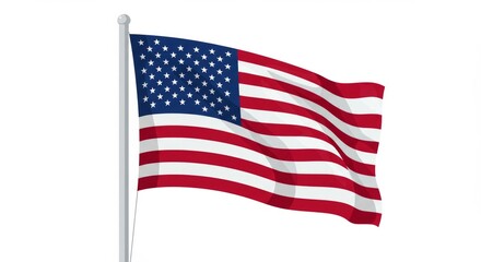 Waving United States flag on a pole, representing freedom and patriotism