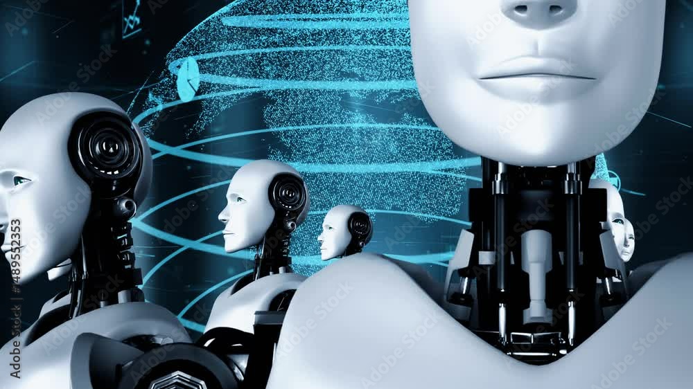 Poster future financial technology controll by ai robot huminoid uses machine learning and artificial intel