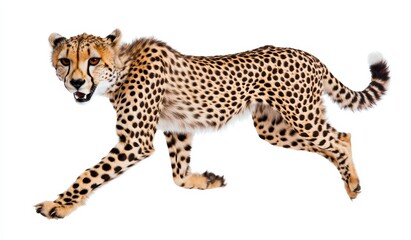 Fototapeta premium Cheetah Walking Gracefully Against a White Background