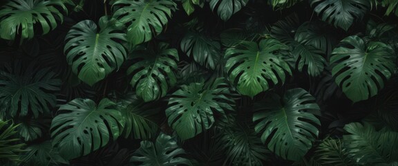 Fototapeta premium Luxurious dark green tropical leaf pattern, vibrant jungle foliage , leaves, light, dark