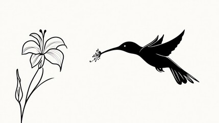 Obraz premium Hummingbird feeding on lily, nature scene, white background, graphic design