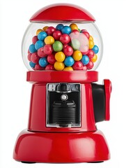 Classic Red Gumball Machine with Colorful Gumballs Inside