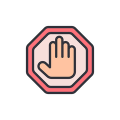 Cartoonish Stop Hand Sign With An Octagonal Symbol, Isolated Graphic