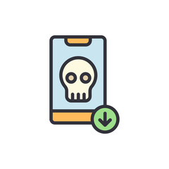 Alerting Smartphone Device With Skull Icon And Download Symbol