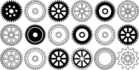 Black and white gear icons mechanical engineering design