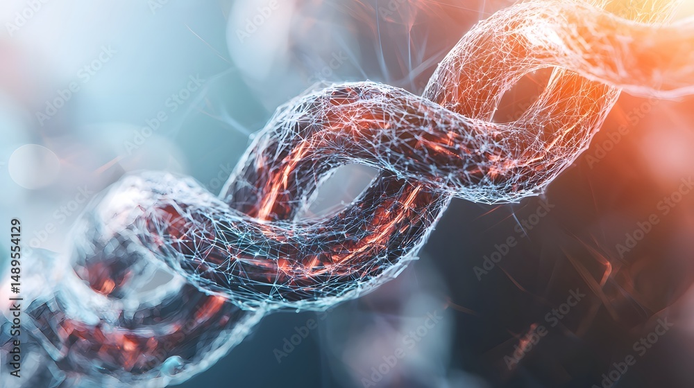 Poster photo-realistic detailed view of blockchain nodes for seafood traceability system, futuristic neon s