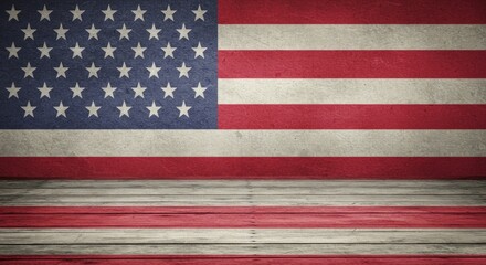 Rustic backdrop featuring the United States flag with wooden floor texture