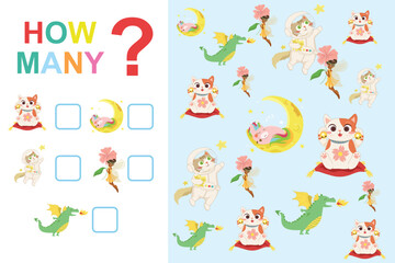 Printable count and write activity. How many worksheets. Educational Mathematic worksheet for kids. 
