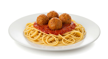 Spaghetti and Meatballs isolated on white background. American food