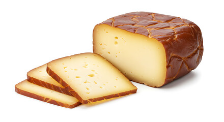 Smoked Gouda Cheese isolated on white background. American food