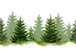 Obraz premium Watercolor Pine Forest Seamless Border Background