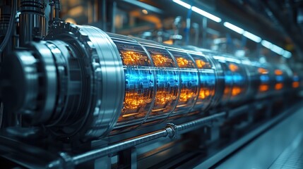 Industrial machine with glowing components in a high tech environment