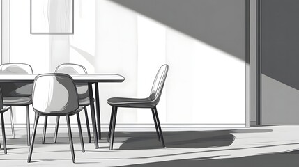 Interior design sketch of a modern dining room.