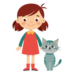 girl with cat isolated on transparent background