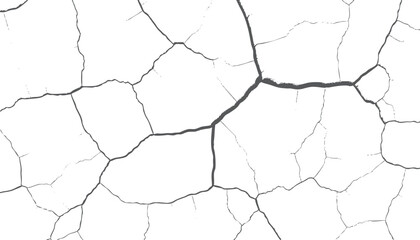 Texture of dry cracked soil for design needs. Desert barren earth with sketch cracks. White wall background for overlay or print.