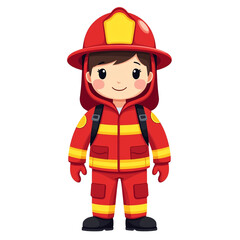 Cute cartoon firefighter character smiling.