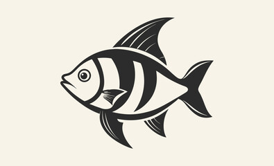 marine fish silhouette vector illustration, Decorative fish illustration, Fancy fish graphic, Ocean fish drawing