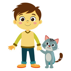 boy with cat isolated on transparent background