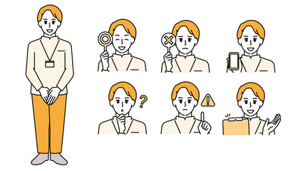 制服姿の男性看護師イラスト素材セットA（全身・バストアップ／感情豊かな表情＆ポーズ）