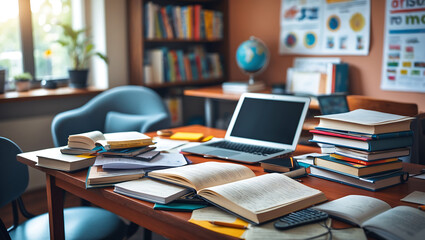 Organized Chaos A Student's Productive Workspace, Books, Laptop, and Study Essentials