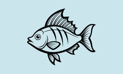 marine fish silhouette vector illustration, Decorative fish illustration, Fancy fish graphic, Ocean fish drawing