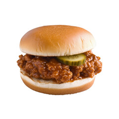 Sloppy Joe Sandwich with Pickle on White Bun