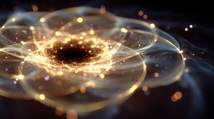 abstract background, space for text, with glowing golden lines and sparkles.