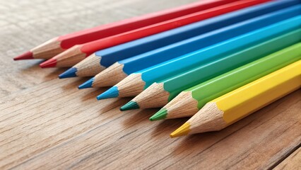 Obraz premium Vibrant Colored Pencils on Wood Surface