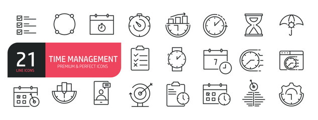 Set of line icons related to schedule, deadline, urgency, clock, calendar. Outline icons collection. Editable stroke. Vector illustration stock illustration
