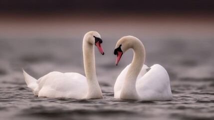 Swan couple with cygnets enjoying the afternoon.