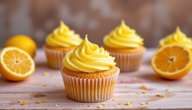 a sweet and tangy lemon cupcake with a sunny yellow frosting that adds a burst of citrus flavor to every bite.