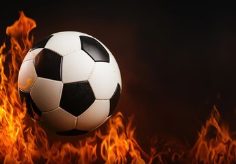 Fototapeta premium Soccer Ball Surrounded by Flames in Dynamic Action Scene