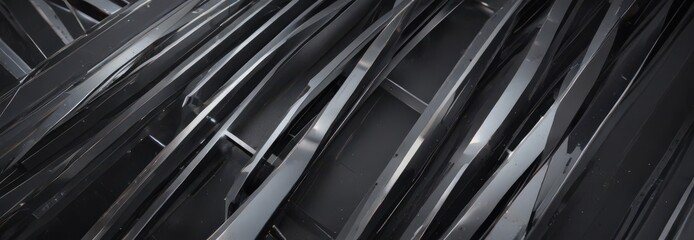 Sleek, intersecting metallic lines form abstract geometric shapes  , reflective, industrial